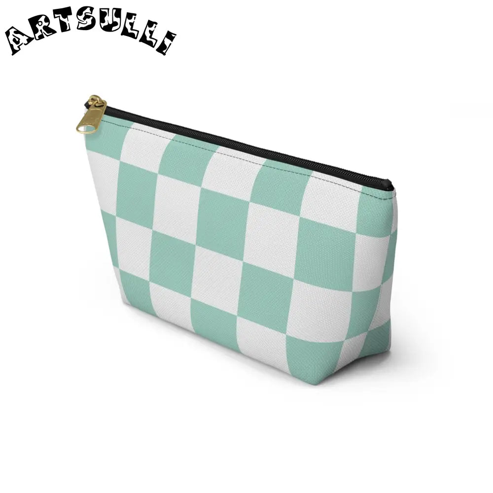 Mint Checkered T-Bottom Pouch and Pencil Case, Artsulli - Art is Long, Life is Short, Bags, , , , , , , 