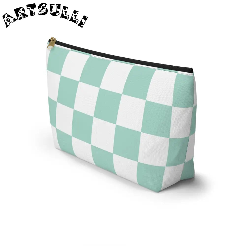 Mint Checkered T-Bottom Pouch and Pencil Case, Artsulli - Art is Long, Life is Short, Bags, , , , , , , 