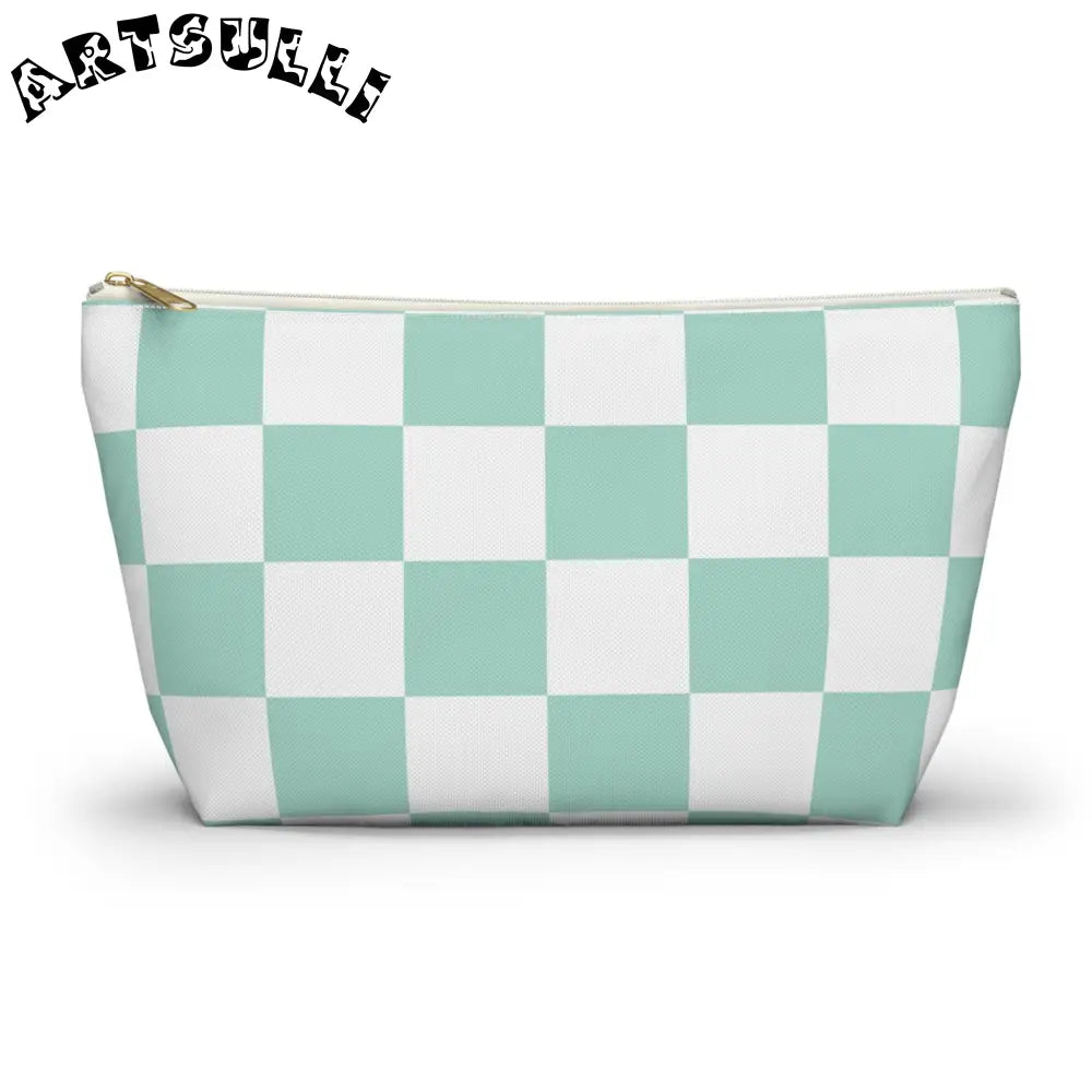 Mint Checkered T-Bottom Pouch and Pencil Case, Artsulli - Art is Long, Life is Short, Bags, Size, Large, Color, White zipper, , , 10842393397970848406