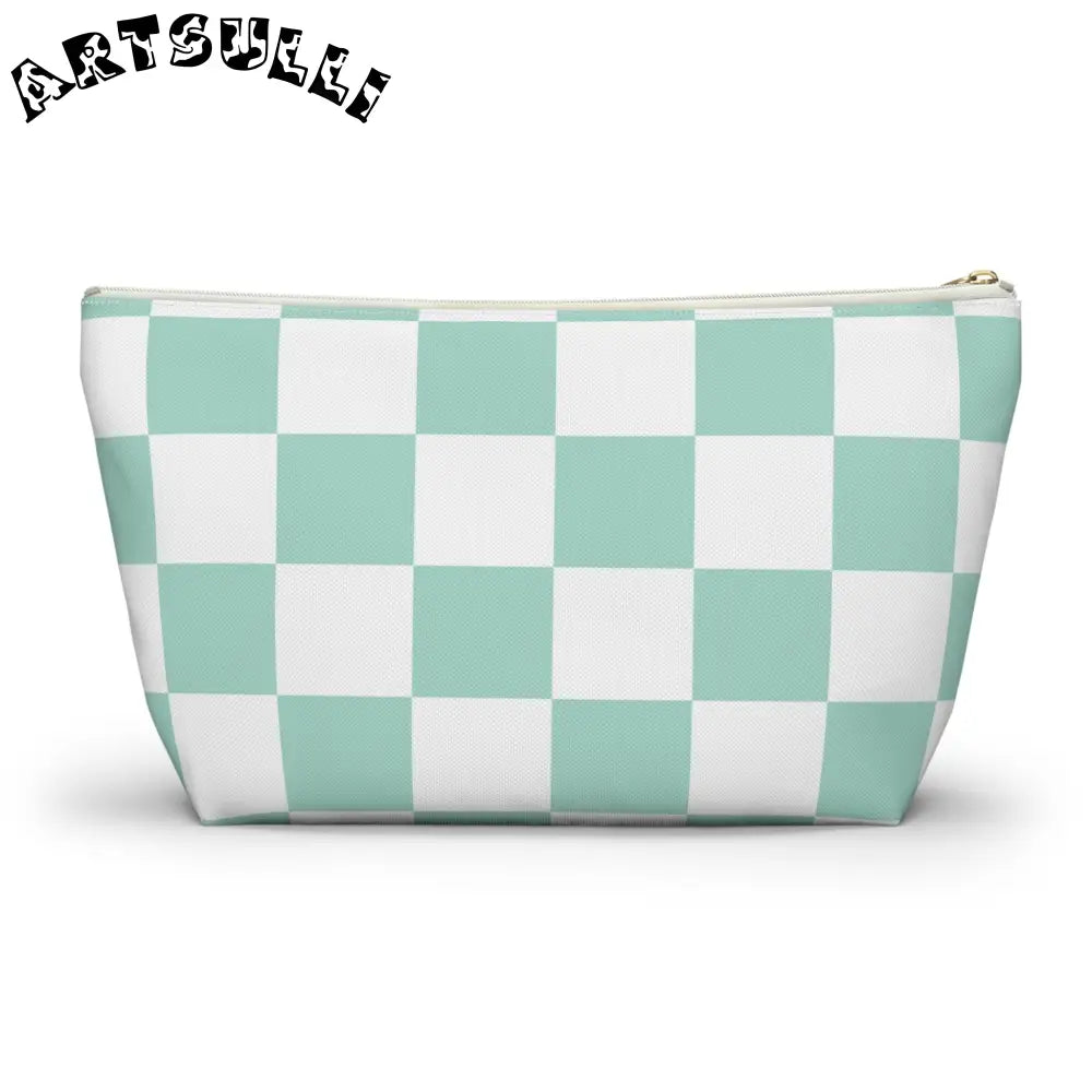 Mint Checkered T-Bottom Pouch and Pencil Case, Artsulli - Art is Long, Life is Short, Bags, , , , , , , 