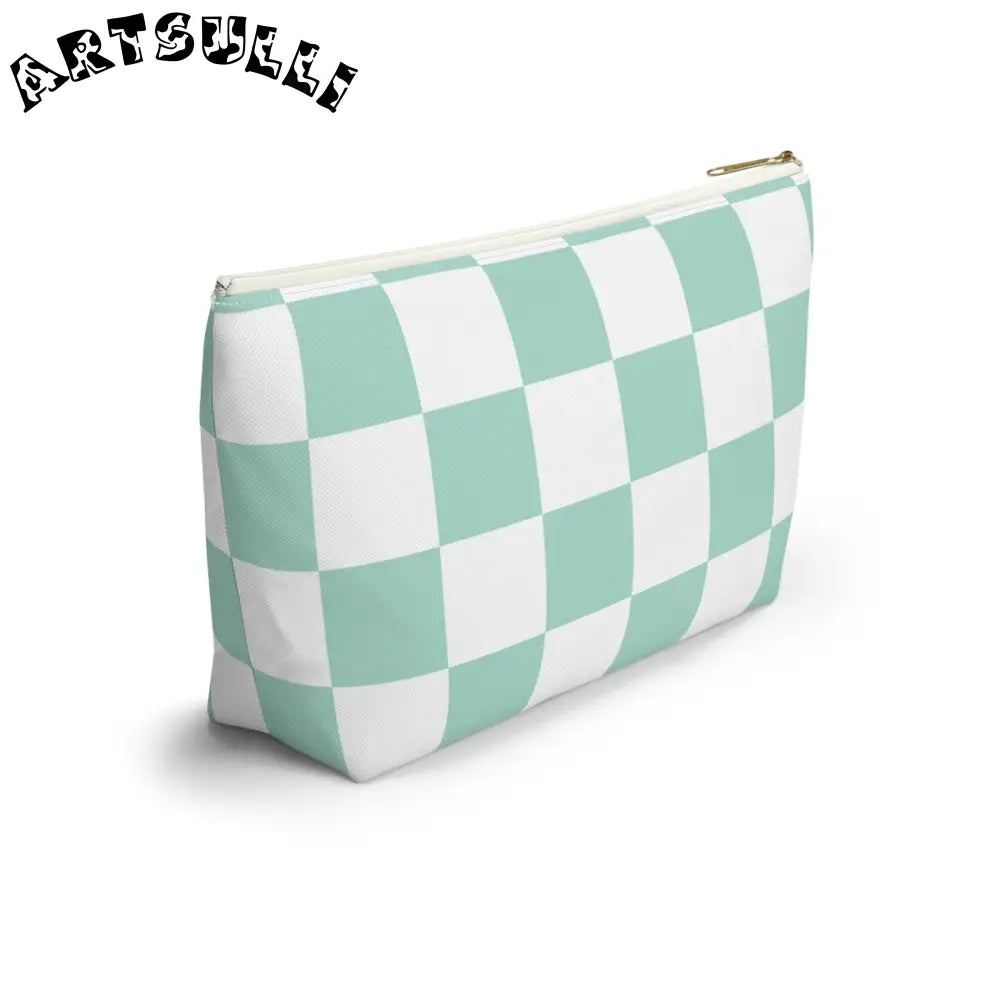 Mint Checkered T-Bottom Pouch and Pencil Case, Artsulli - Art is Long, Life is Short, Bags, , , , , , , 