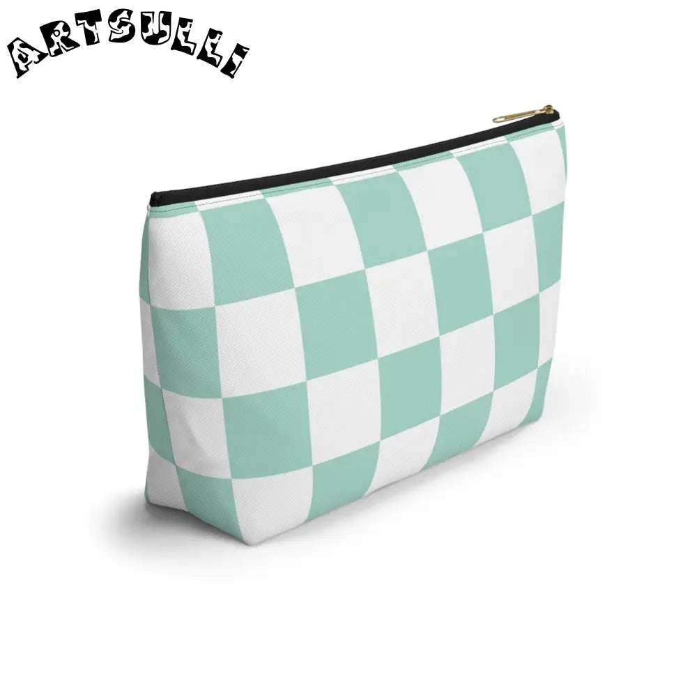 Mint Checkered T-Bottom Pouch and Pencil Case, Artsulli - Art is Long, Life is Short, Bags, , , , , , , 
