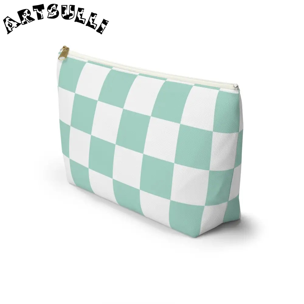 Mint Checkered T-Bottom Pouch and Pencil Case, Artsulli - Art is Long, Life is Short, Bags, , , , , , , 