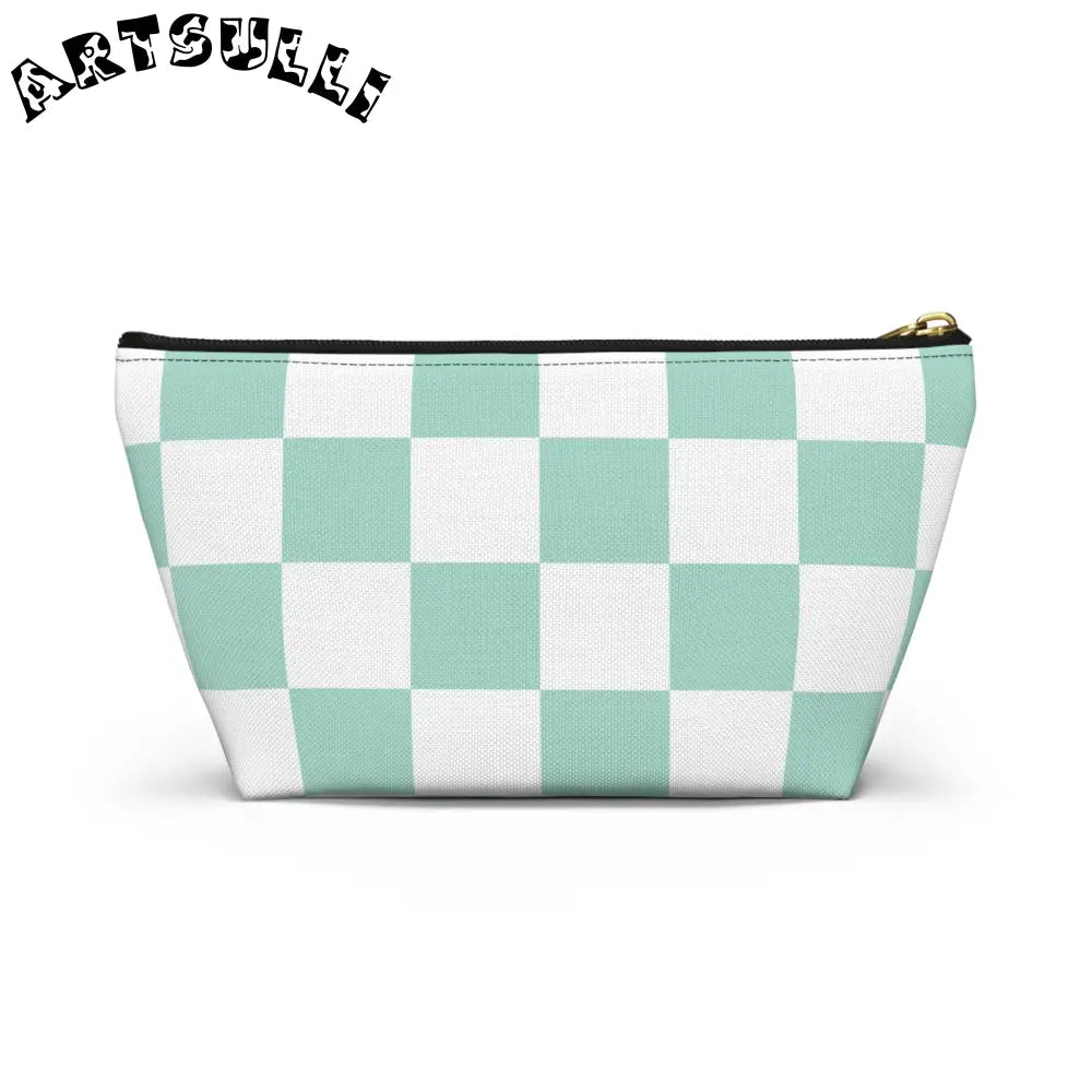 Mint Checkered T-Bottom Pouch and Pencil Case, Artsulli - Art is Long, Life is Short, Bags, , , , , , , 