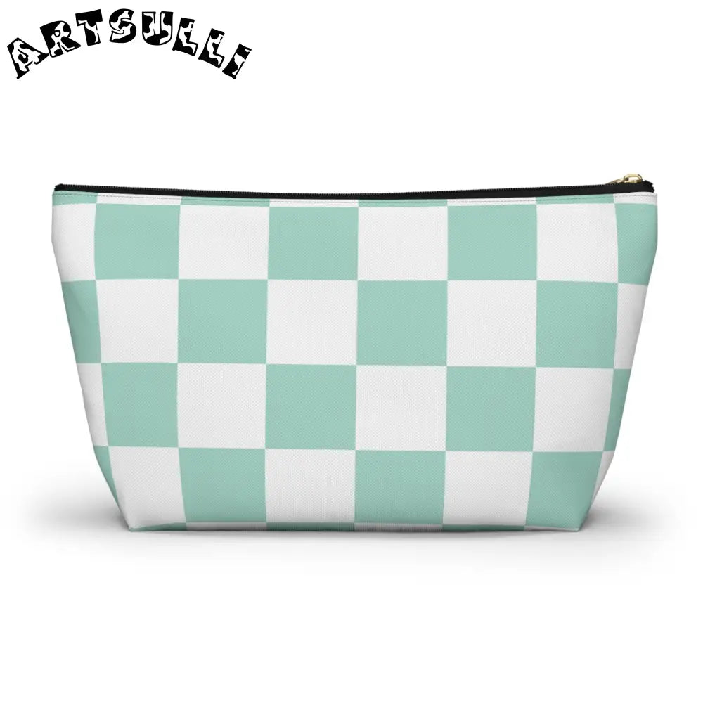 Mint Checkered T-Bottom Pouch and Pencil Case, Artsulli - Art is Long, Life is Short, Bags, , , , , , , 