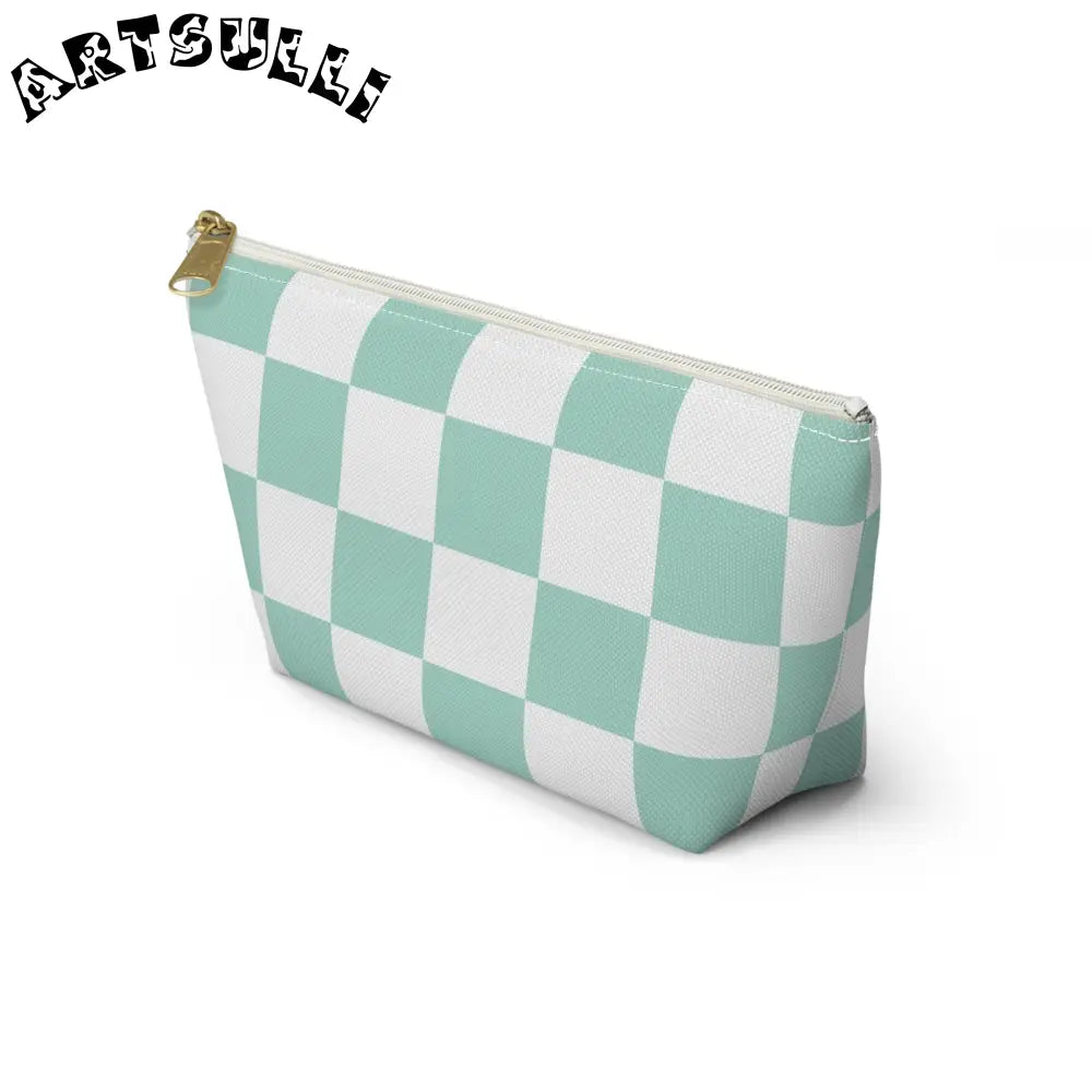Mint Checkered T-Bottom Pouch and Pencil Case, Artsulli - Art is Long, Life is Short, Bags, , , , , , , 
