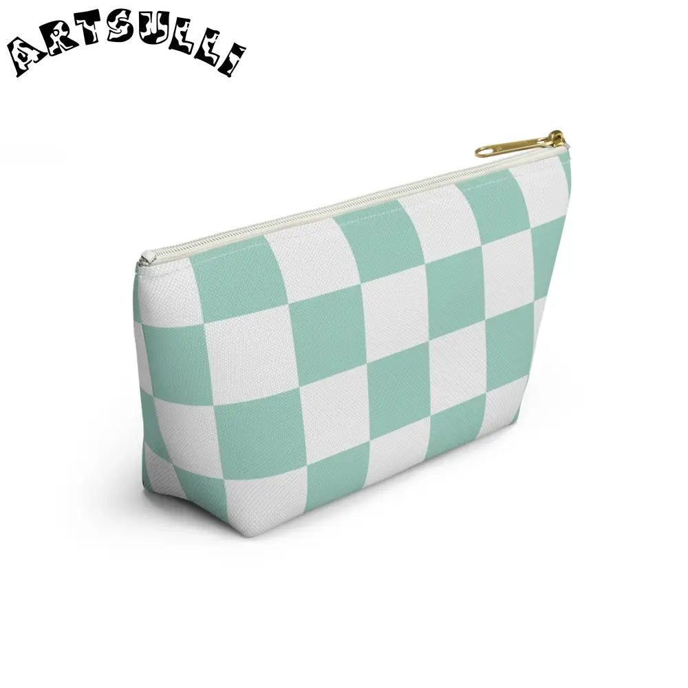 Mint Checkered T-Bottom Pouch and Pencil Case, Artsulli - Art is Long, Life is Short, Bags, , , , , , , 