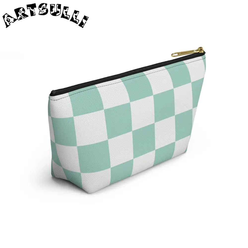 Mint Checkered T-Bottom Pouch and Pencil Case, Artsulli - Art is Long, Life is Short, Bags, , , , , , , 