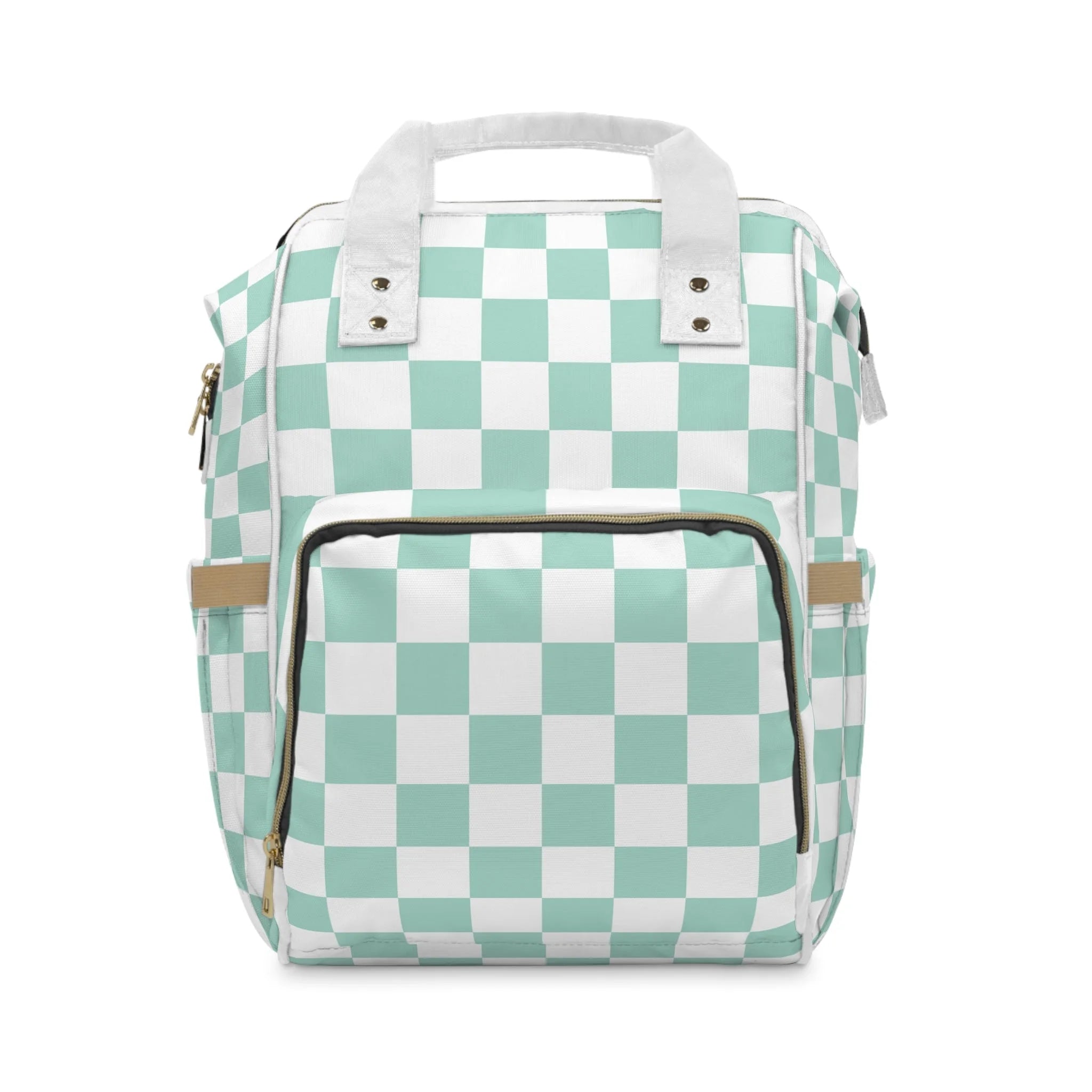 JAKKOUTTHEBXX Mint Green and White Checkered Diaper Backpack 2025