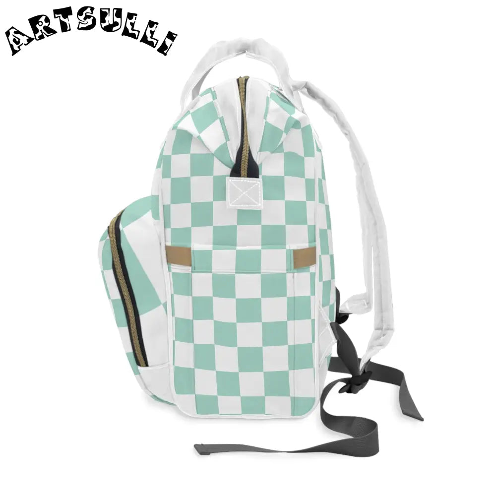 Mint Green and White Checkered Diaper Backpack, Artsulli - Art is Long, Life is Short, Bags, , , , , , , 
