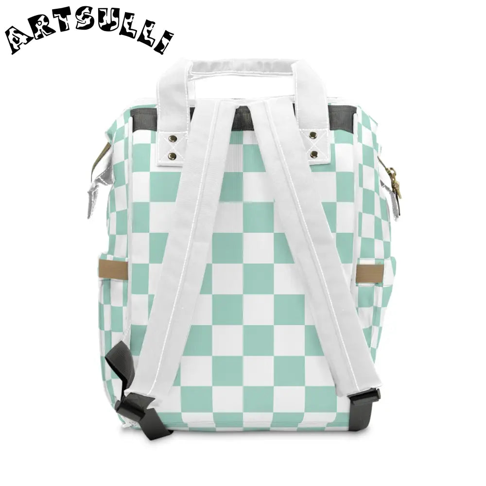 Mint Green and White Checkered Diaper Backpack, Artsulli - Art is Long, Life is Short, Bags, , , , , , , 