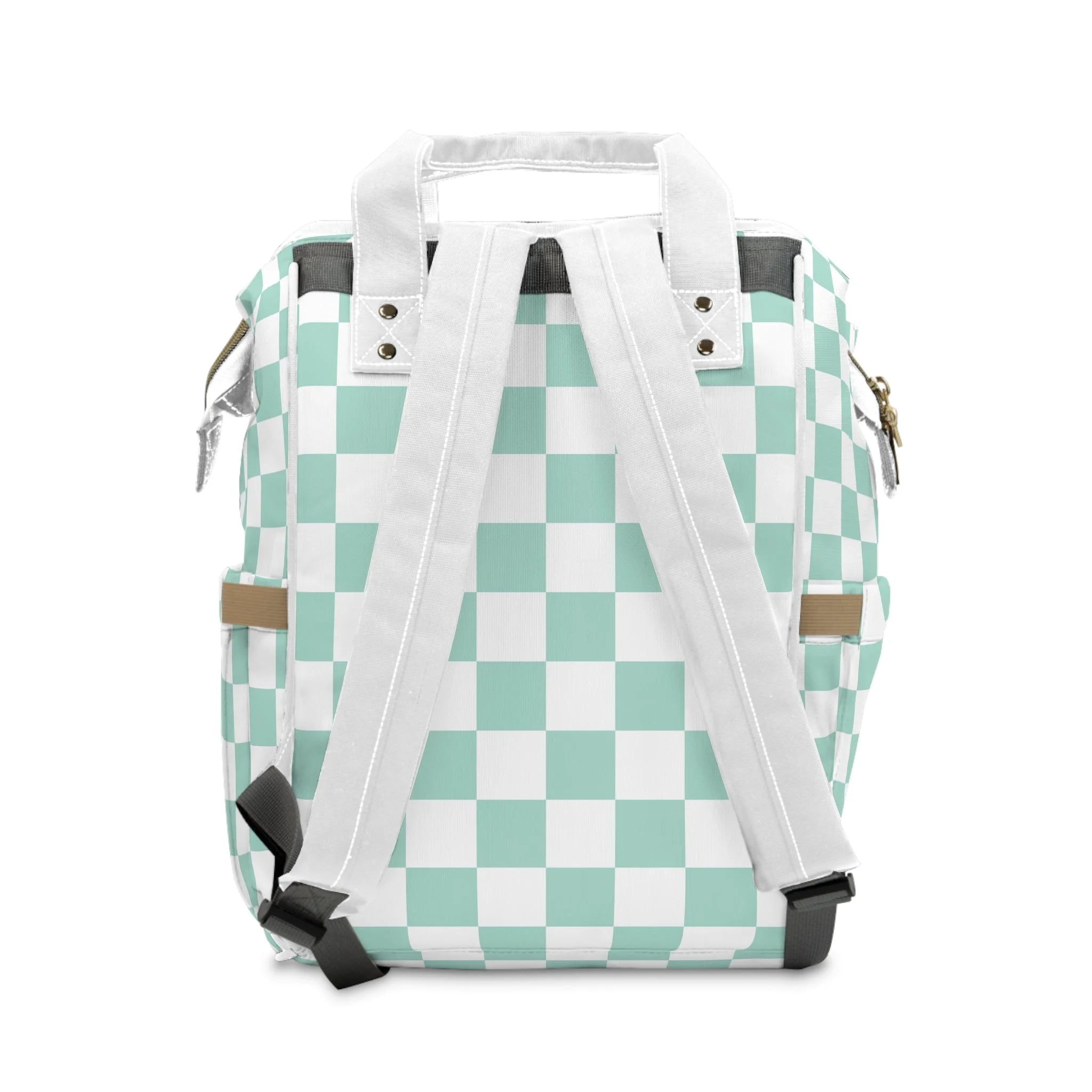 JAKKOUTTHEBXX Mint Green and White Checkered Diaper Backpack 2025