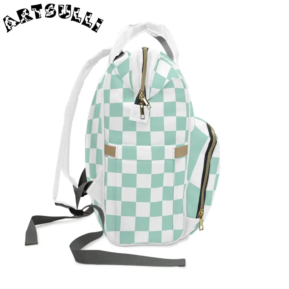 Mint Green and White Checkered Diaper Backpack, Artsulli - Art is Long, Life is Short, Bags, , , , , , , 