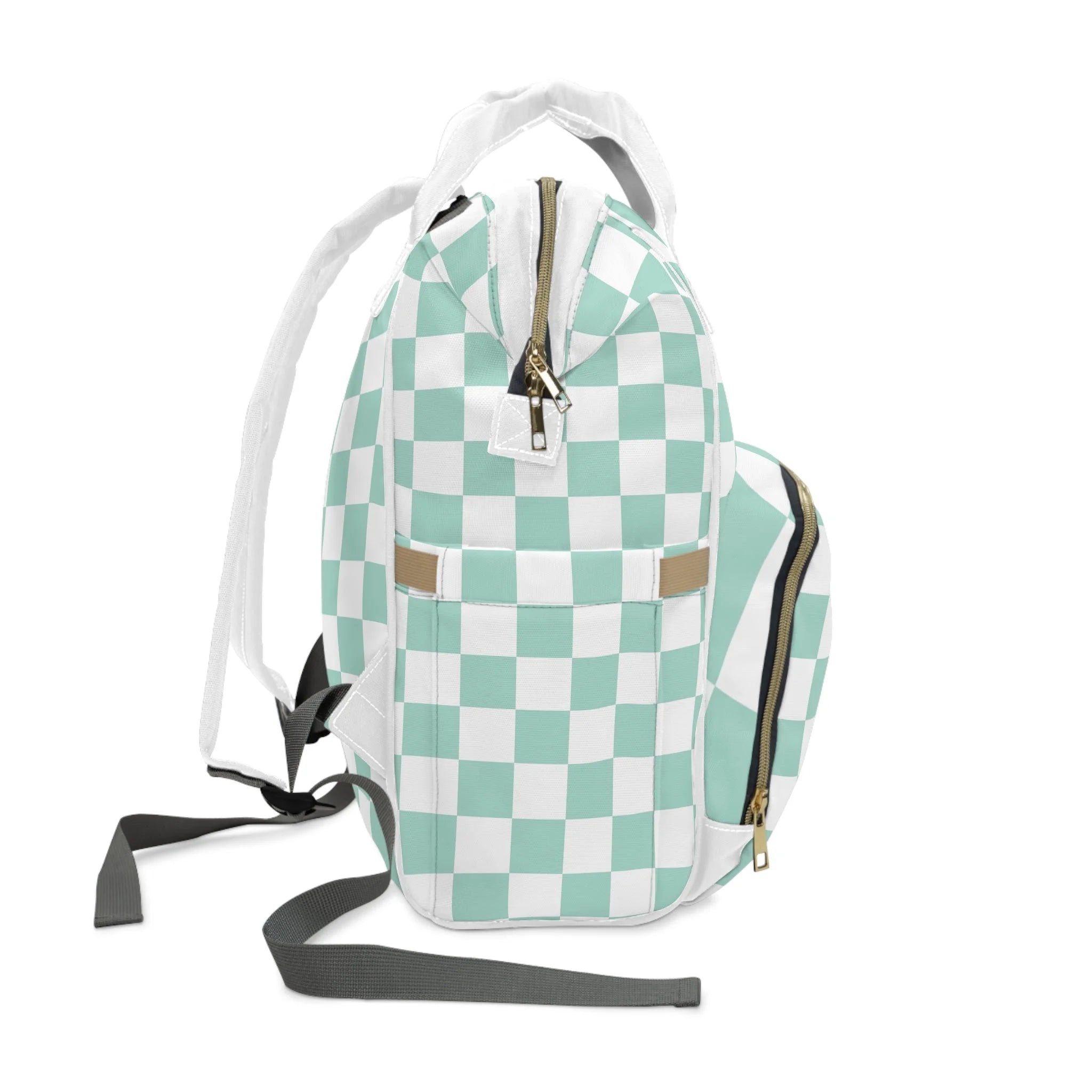 JAKKOUTTHEBXX Mint Green and White Checkered Diaper Backpack 2025