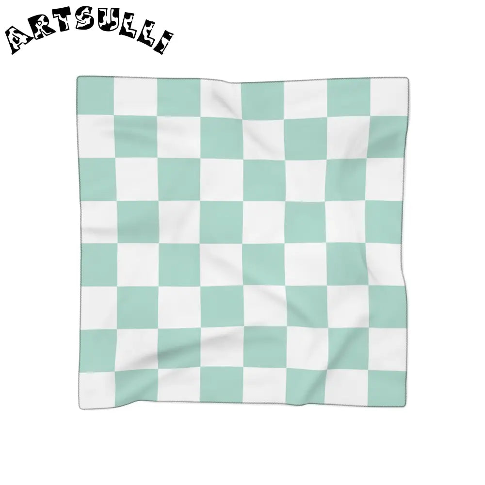 Mint Green and White Checkered Scarf, Artsulli - Art is Long, Life is Short, Accessories, Color, Poly voile, Size, 25" × 25", , , 58378298097736930373
