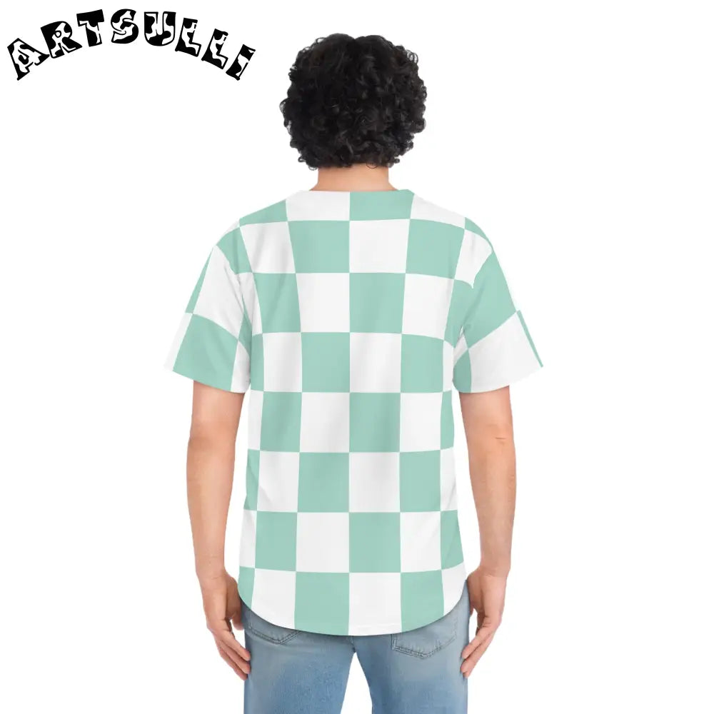 Mint Green Checkerboard Baseball Jersey, Artsulli - Art is Long, Life is Short, All Over Prints, , , , , , , 