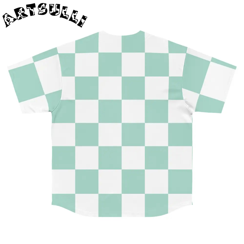 Mint Green Checkerboard Baseball Jersey, Artsulli - Art is Long, Life is Short, All Over Prints, , , , , , , 