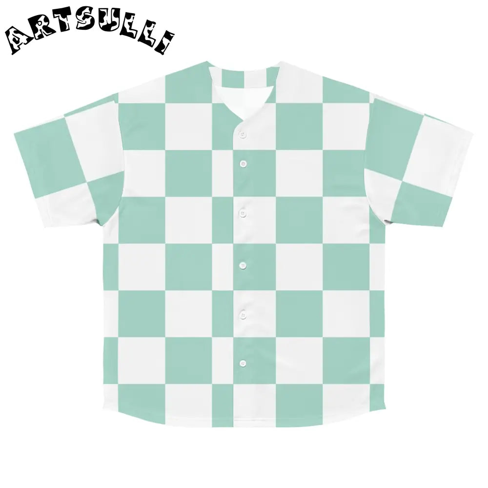 Mint Green Checkerboard Baseball Jersey, Artsulli - Art is Long, Life is Short, All Over Prints, Size, S, Color, Seam thread color automatically matched to design, , , 28853264816623357700