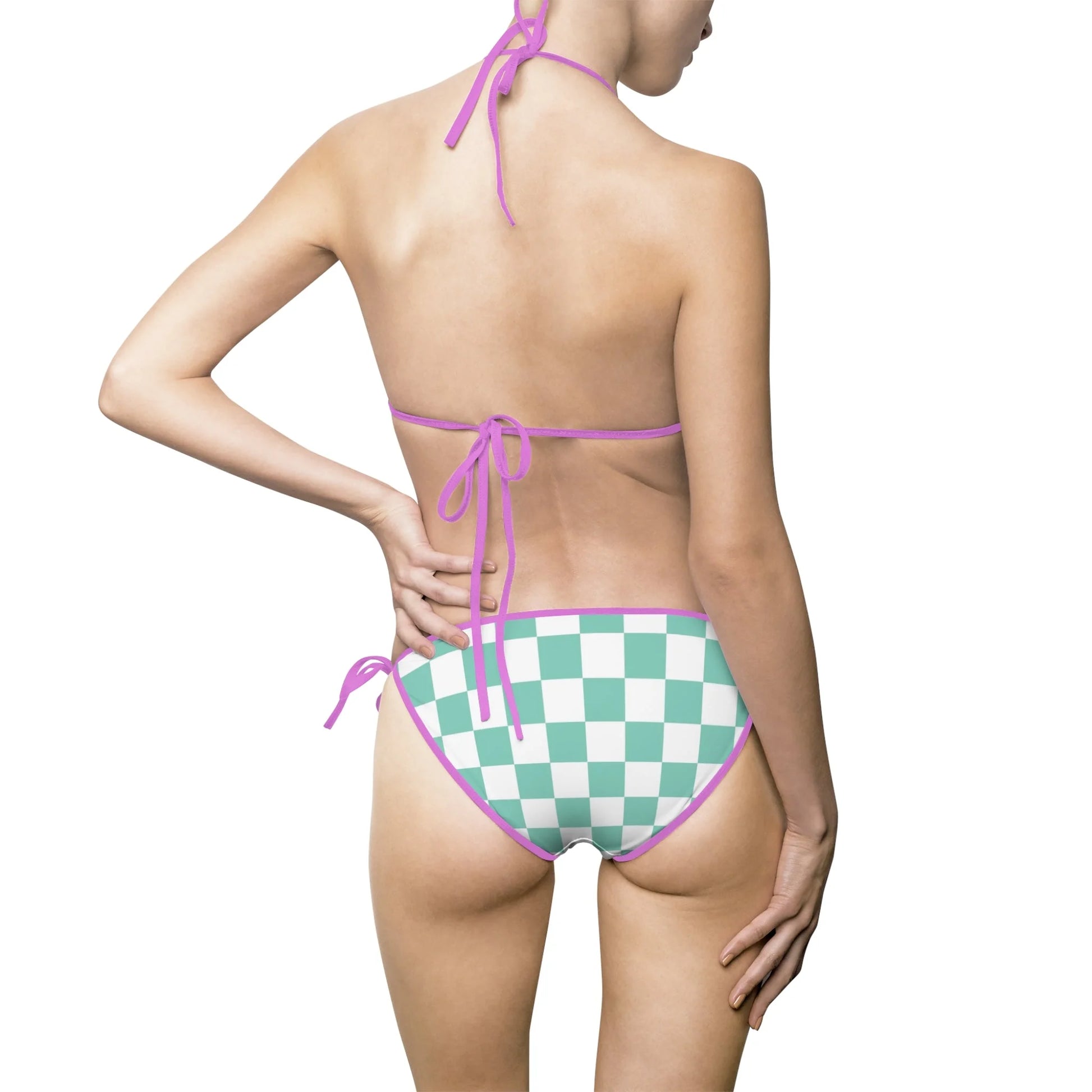 Mint Green Checkerboard Bikini Swimsuit, Artsulli - Art is Long, Life is Short, All Over Prints, , , , , , , 
