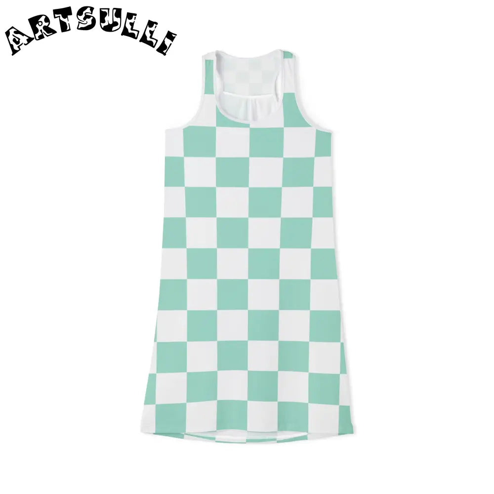 Mint Green Checkerboard Tank Dress, Artsulli - Art is Long, Life is Short, Tank Top, Size, XS, Color, White, , , 26637396297876129132