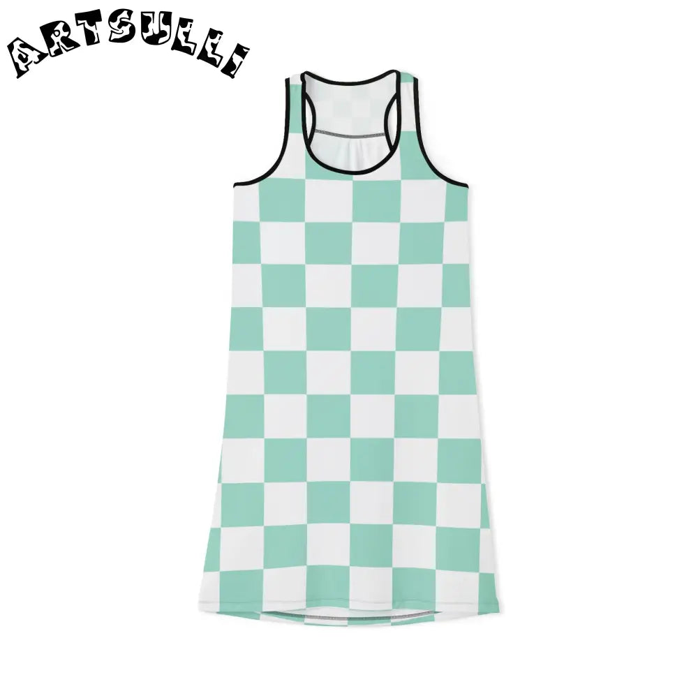 Mint Green Checkerboard Tank Dress, Artsulli - Art is Long, Life is Short, Tank Top, Size, XS, Color, Black, , , 29343002756577588676