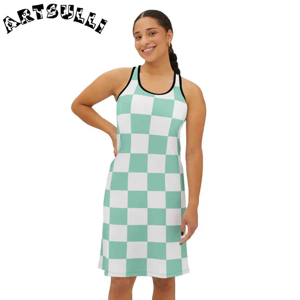 Mint Green Checkerboard Tank Dress, Artsulli - Art is Long, Life is Short, Tank Top, , , , , , , 