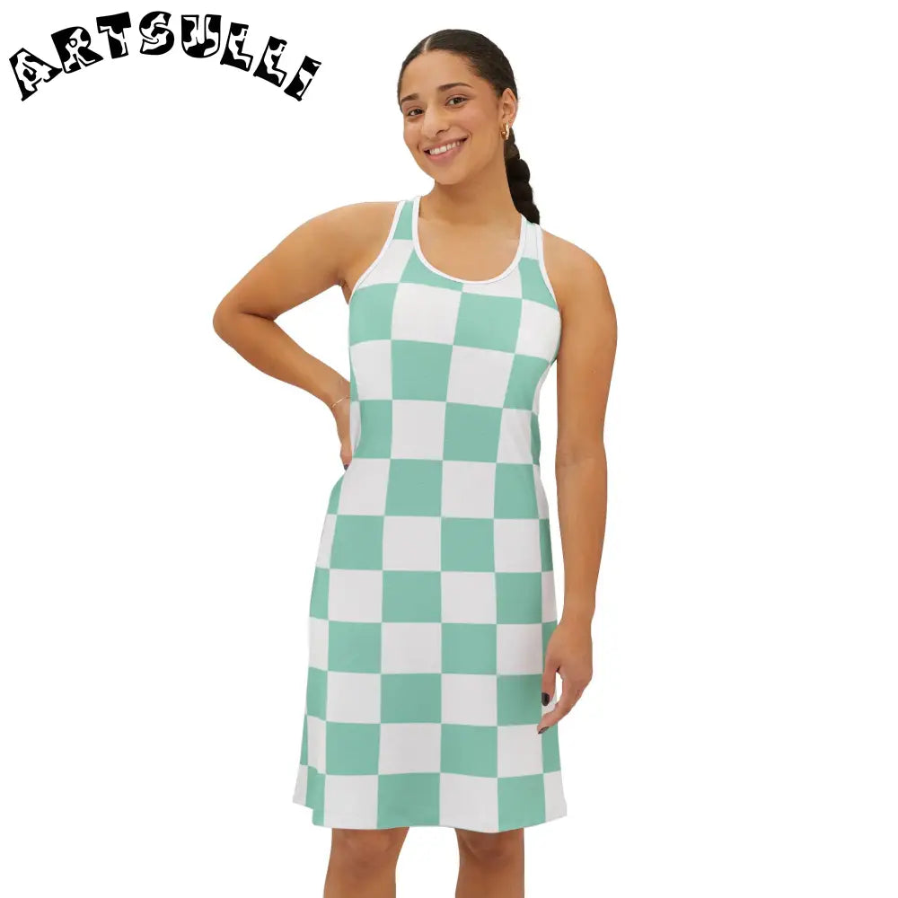 Mint Green Checkerboard Tank Dress, Artsulli - Art is Long, Life is Short, Tank Top, , , , , , , 