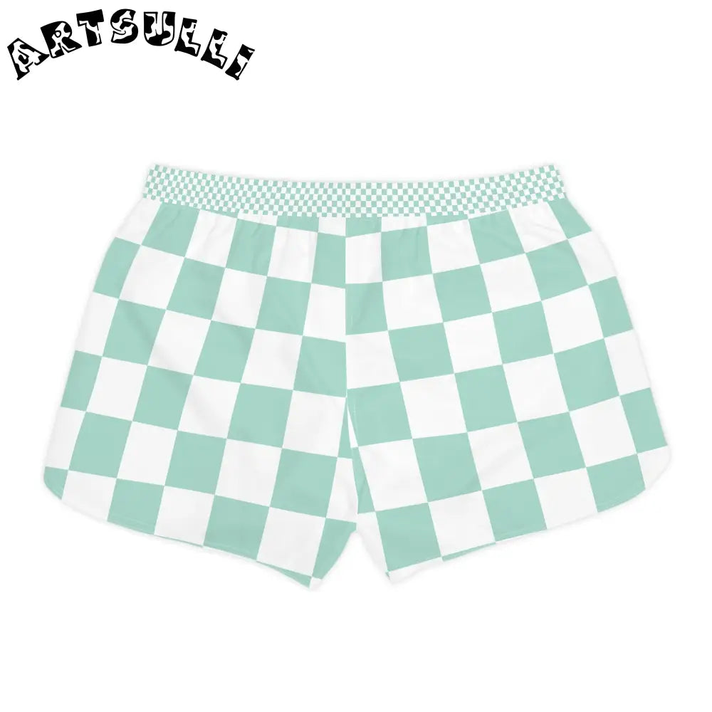 Mint Green Checkered Athletic Shorts, Artsulli - Art is Long, Life is Short, All Over Prints, , , , , , , 