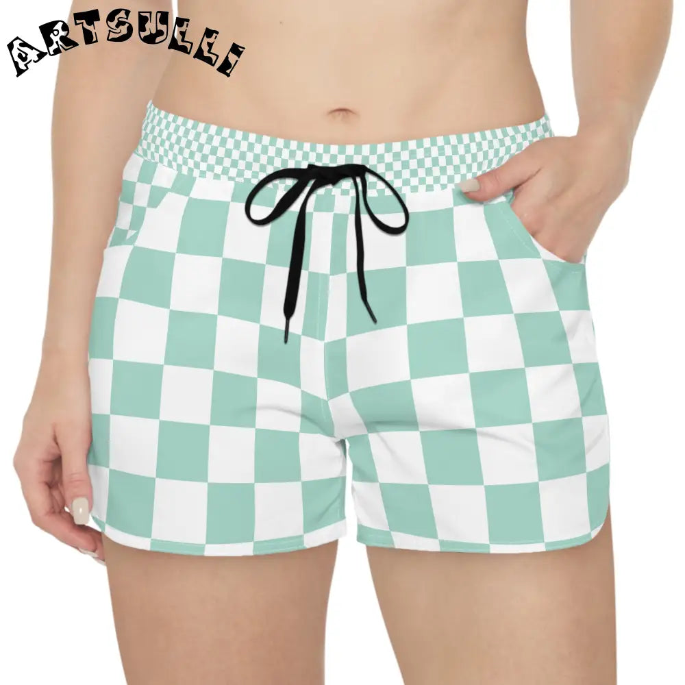 Mint Green Checkered Athletic Shorts, Artsulli - Art is Long, Life is Short, All Over Prints, , , , , , , 