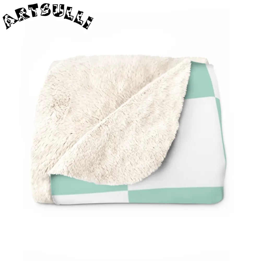 Mint Green Checkered Sherpa Fleece Blanket, Artsulli - Art is Long, Life is Short, Home Decor, , , , , , , 