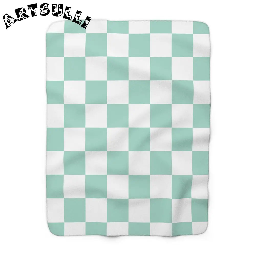 Mint Green Checkered Sherpa Fleece Blanket, Artsulli - Art is Long, Life is Short, Home Decor, Size, 50" × 60", , , , , 64062108673607528447