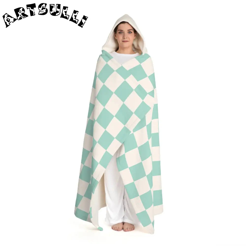 Mint Green Checkered Sherpa Fleece Blanket, Artsulli - Art is Long, Life is Short, All Over Prints, , , , , , , 