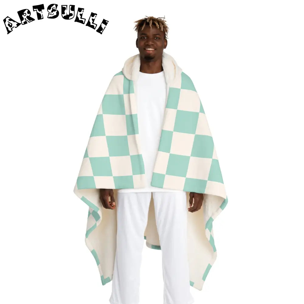 Mint Green Checkered Sherpa Fleece Blanket, Artsulli - Art is Long, Life is Short, All Over Prints, Size, One size, Color, Cream, , , 22420789870007262652