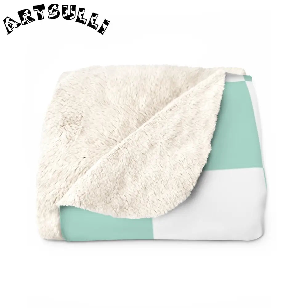 Mint Green Checkered Sherpa Fleece Blanket, Artsulli - Art is Long, Life is Short, Home Decor, , , , , , , 