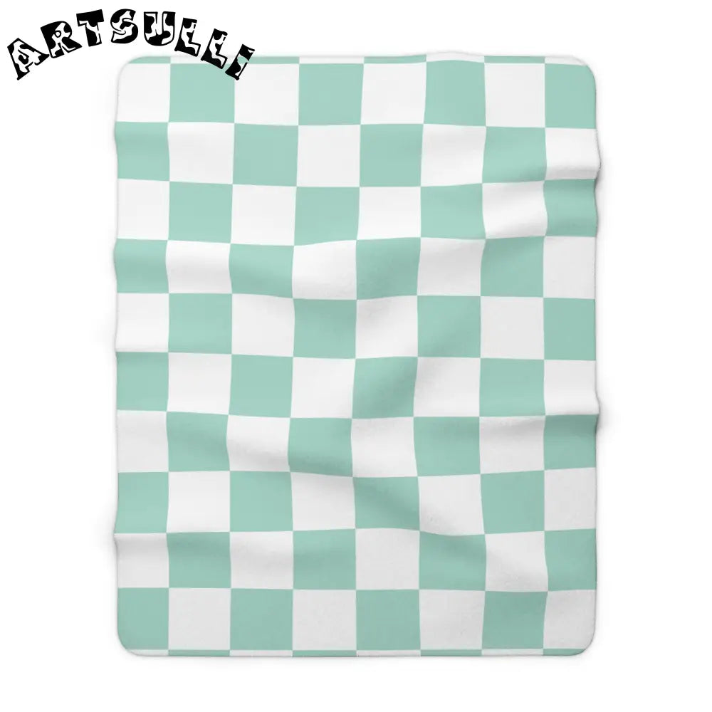 Mint Green Checkered Sherpa Fleece Blanket, Artsulli - Art is Long, Life is Short, Home Decor, Size, 60" × 80", , , , , 99905535385583690198