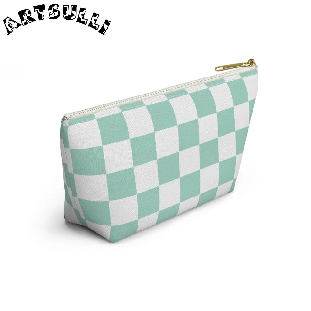 Mint Green Checkered T-Bottom Pouch Pencil Case, Artsulli - Art is Long, Life is Short, Bags, , , , , , , 