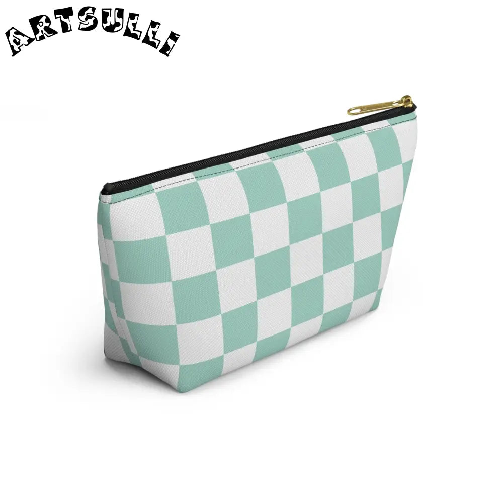 Mint Green Checkered T-Bottom Pouch Pencil Case, Artsulli - Art is Long, Life is Short, Bags, , , , , , , 
