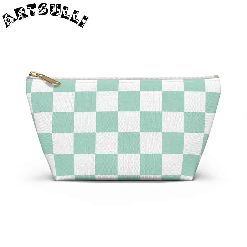 JAKKOUTTHEBXX Mint Green Checkered T-Bottom Pouch Pencil Case 2025