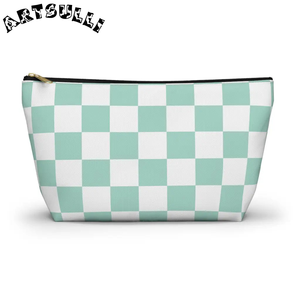 JAKKOUTTHEBXX Mint Green Checkered T-Bottom Pouch Pencil Case 2025