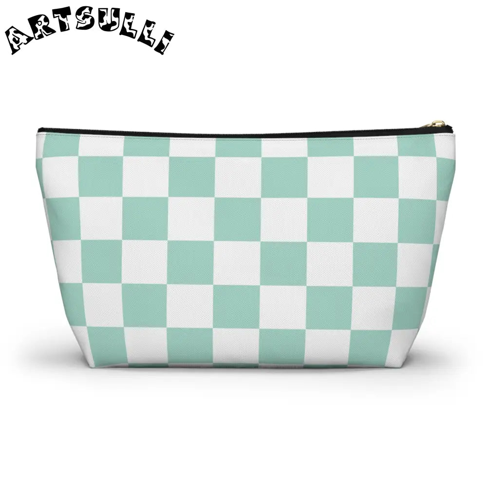 Mint Green Checkered T-Bottom Pouch Pencil Case, Artsulli - Art is Long, Life is Short, Bags, , , , , , , 