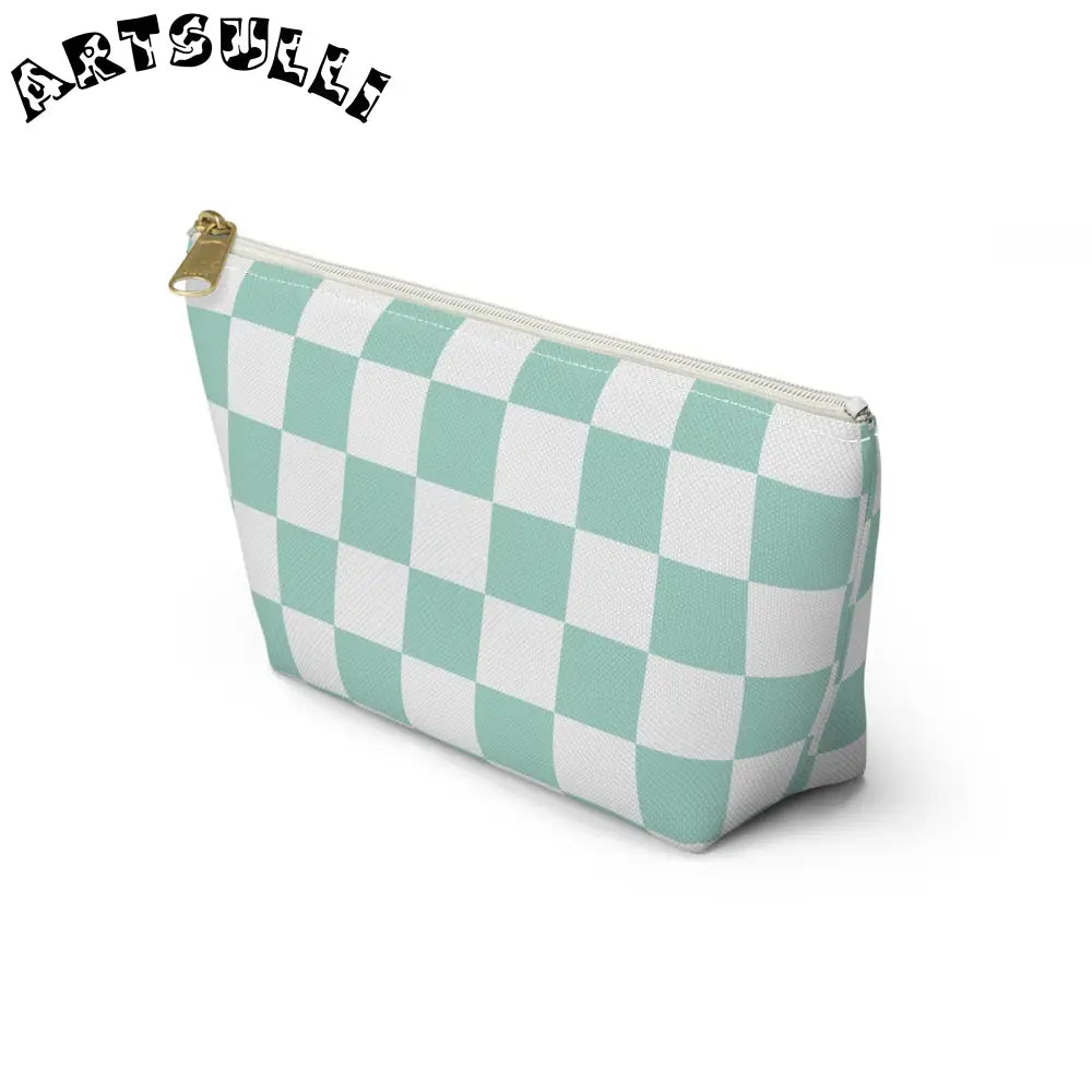 Mint Green Checkered T-Bottom Pouch Pencil Case, Artsulli - Art is Long, Life is Short, Bags, , , , , , , 
