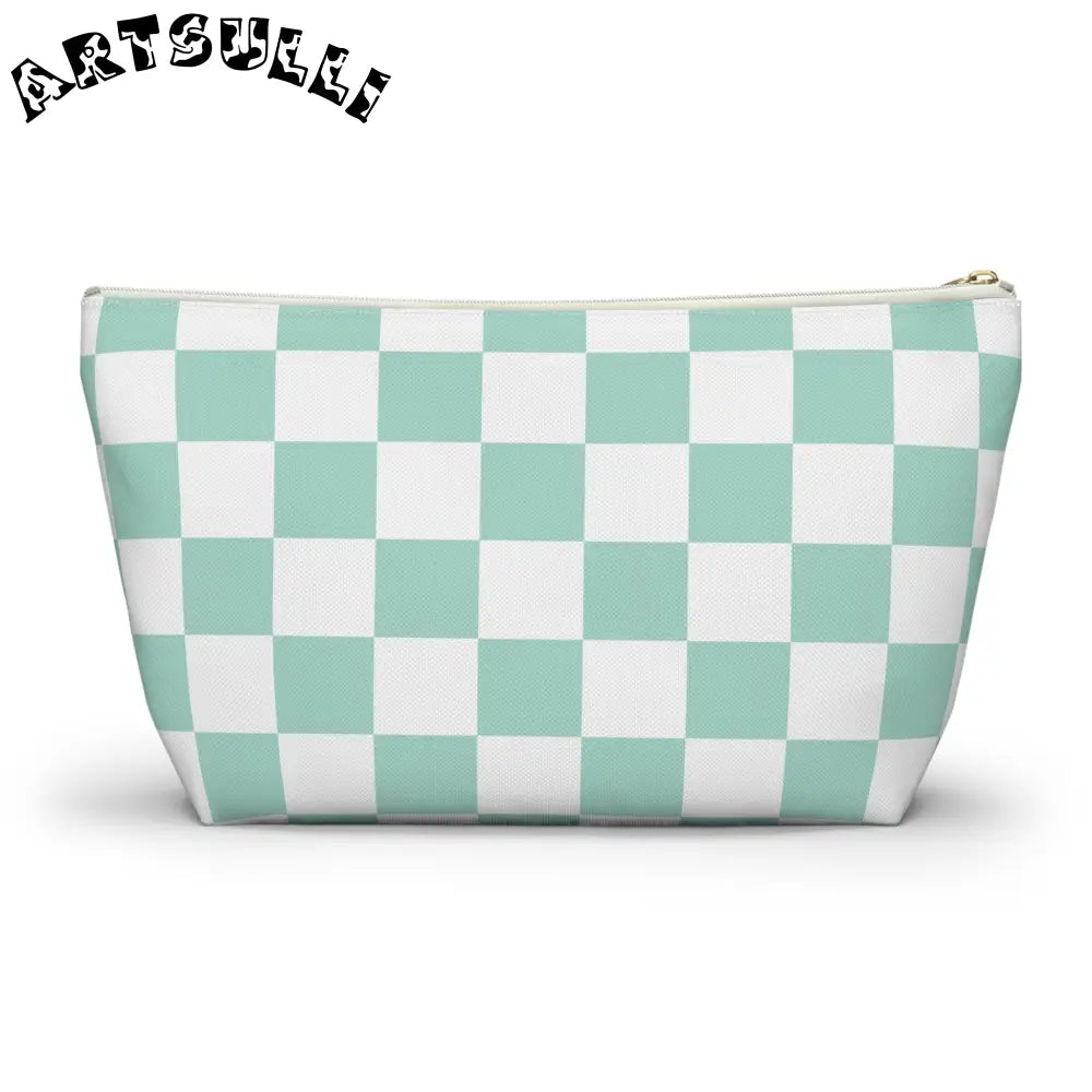 Mint Green Checkered T-Bottom Pouch Pencil Case, Artsulli - Art is Long, Life is Short, Bags, , , , , , , 