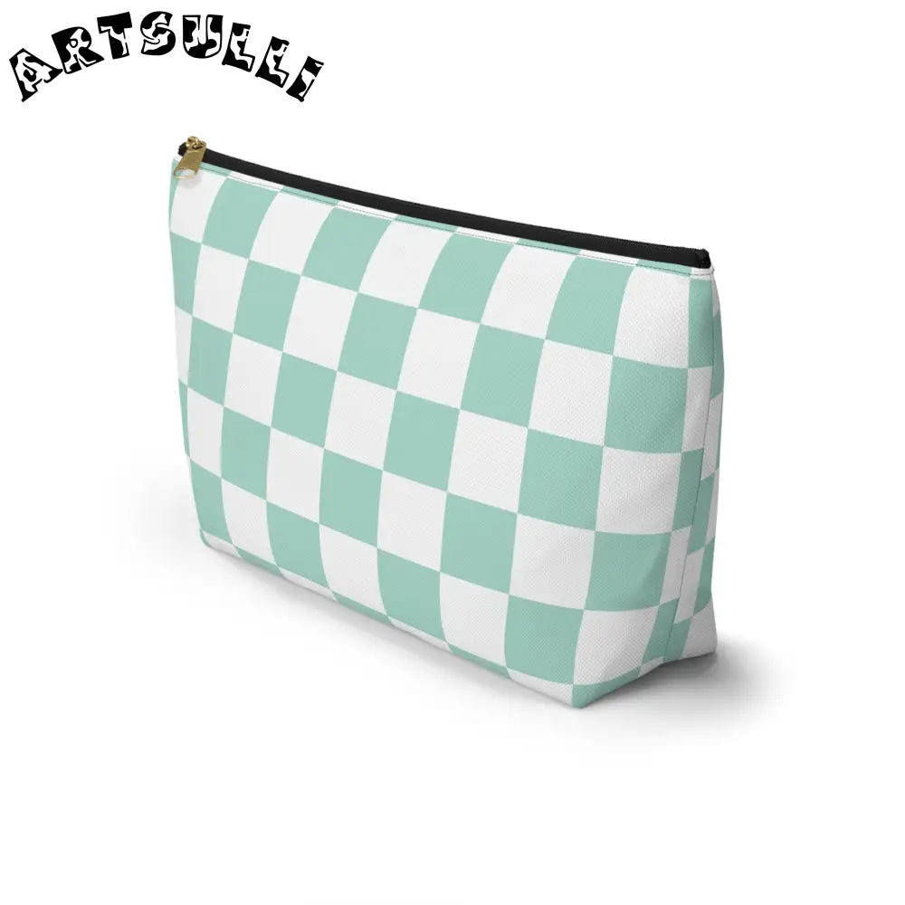 Mint Green Checkered T-Bottom Pouch Pencil Case, Artsulli - Art is Long, Life is Short, Bags, , , , , , , 