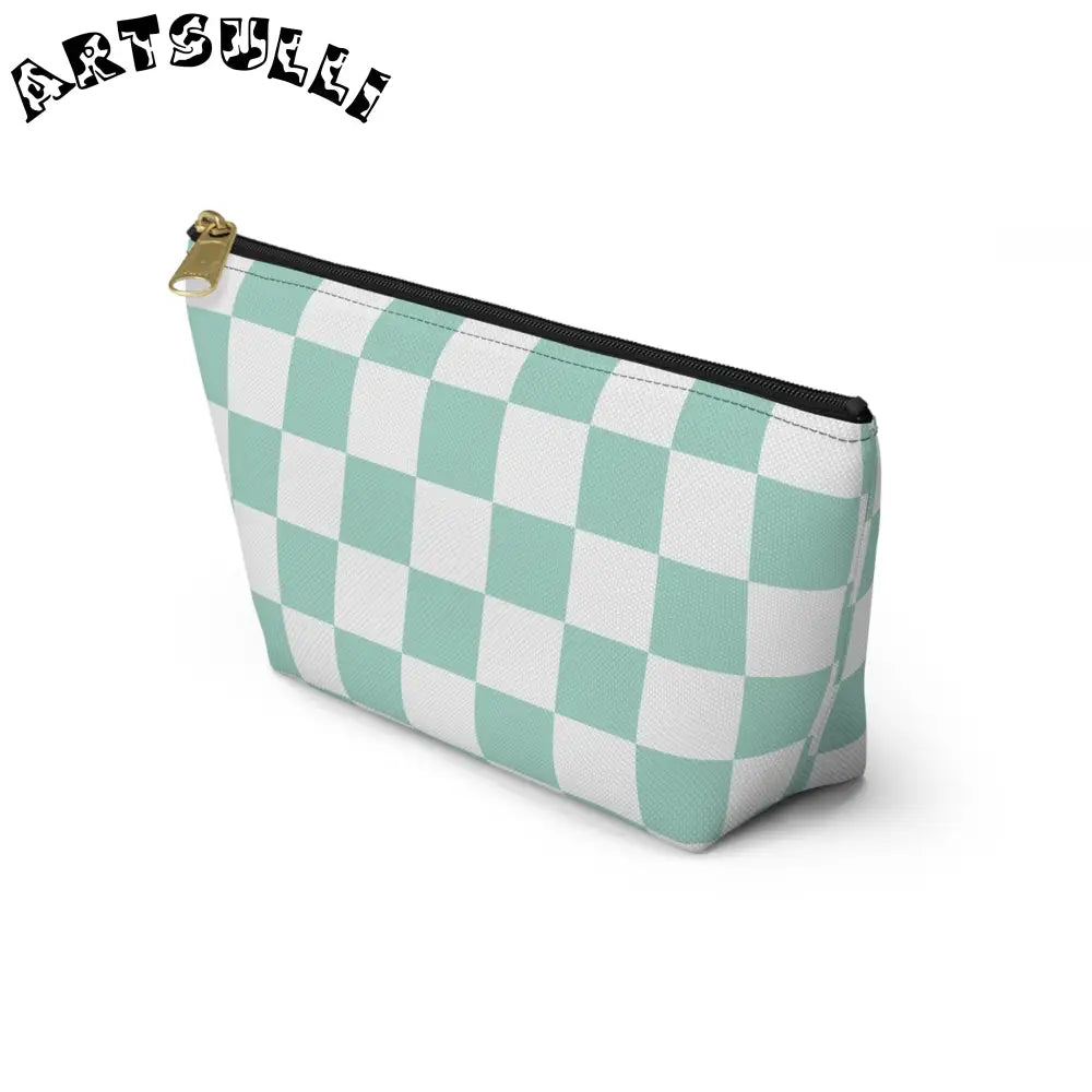 Mint Green Checkered T-Bottom Pouch Pencil Case, Artsulli - Art is Long, Life is Short, Bags, , , , , , , 