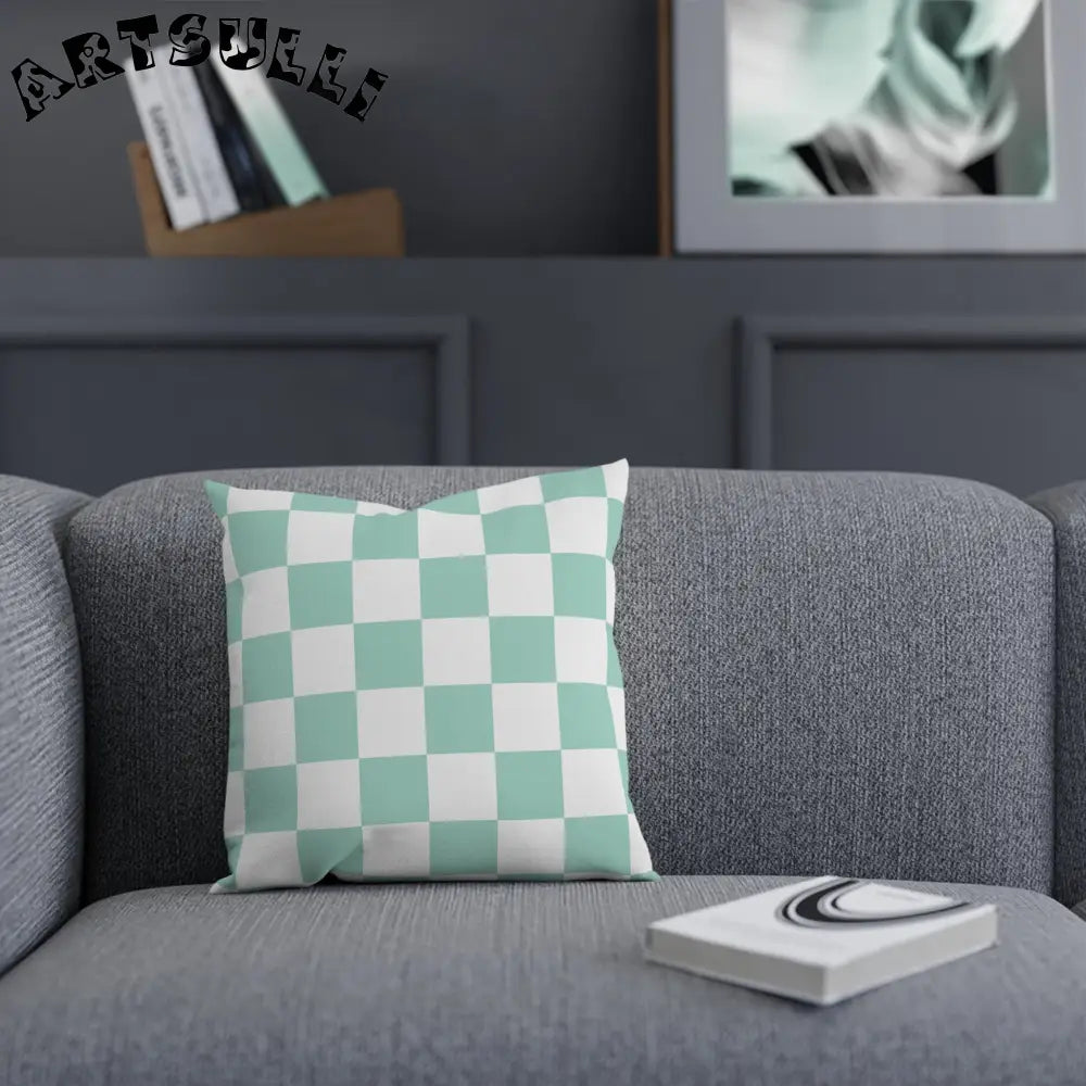 Mint Green Checkered Throw Pillow, Artsulli - Art is Long, Life is Short, Home Decor, , , , , , , 