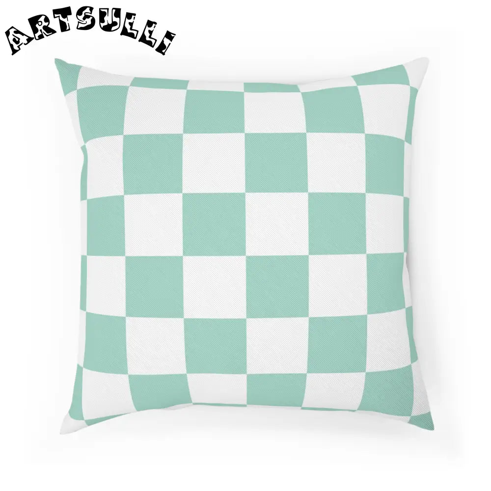 Mint Green Checkered Throw Pillow, Artsulli - Art is Long, Life is Short, Home Decor, Size, 18.1" × 18.1", , , , , 23779585909065963608