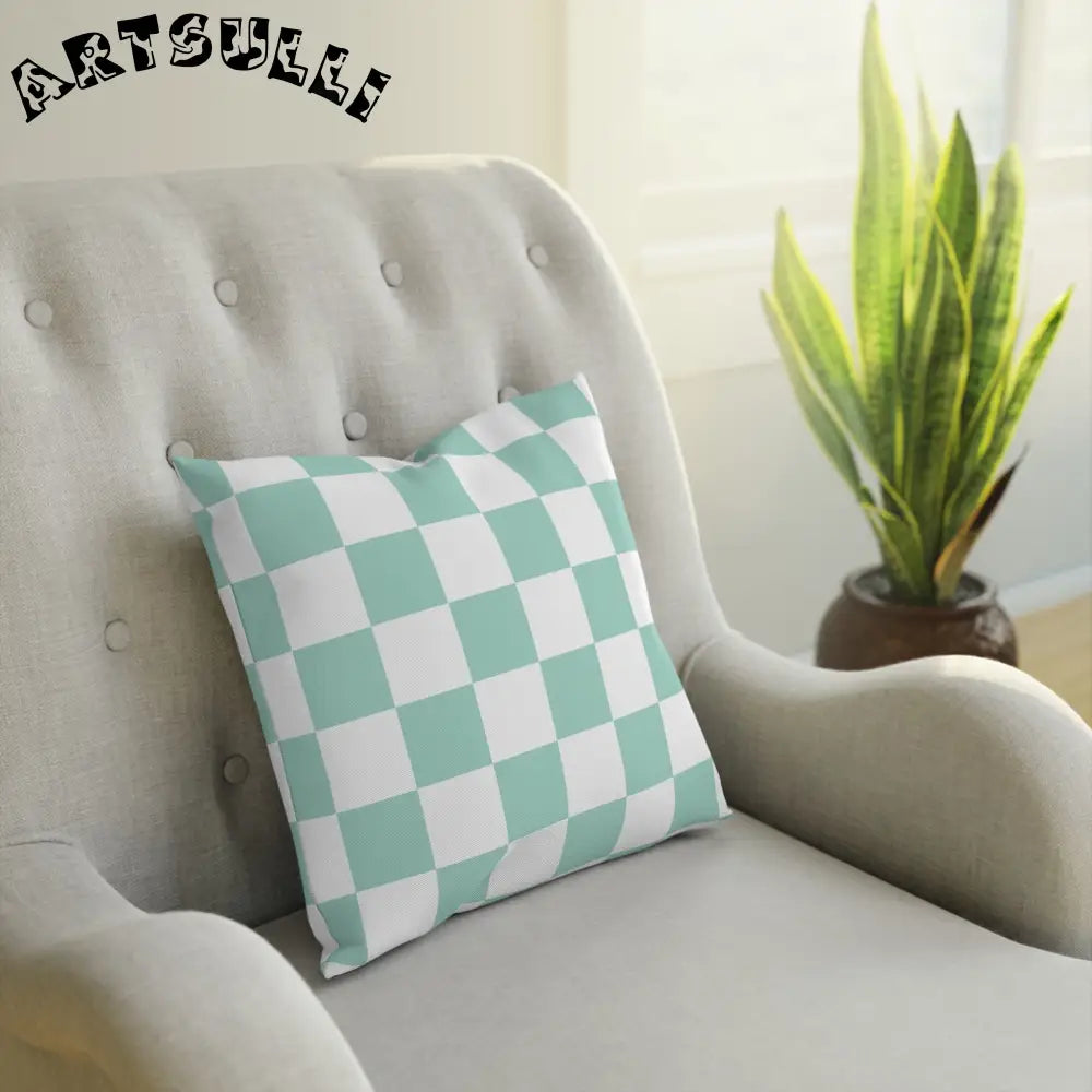 Mint Green Checkered Throw Pillow, Artsulli - Art is Long, Life is Short, Home Decor, , , , , , , 