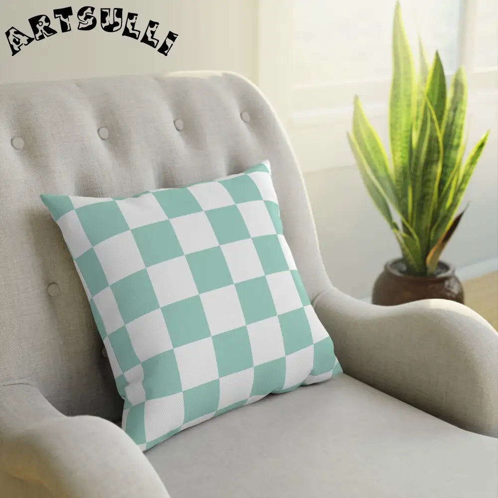 Mint Green Checkered Throw Pillow, Artsulli - Art is Long, Life is Short, Home Decor, , , , , , , 