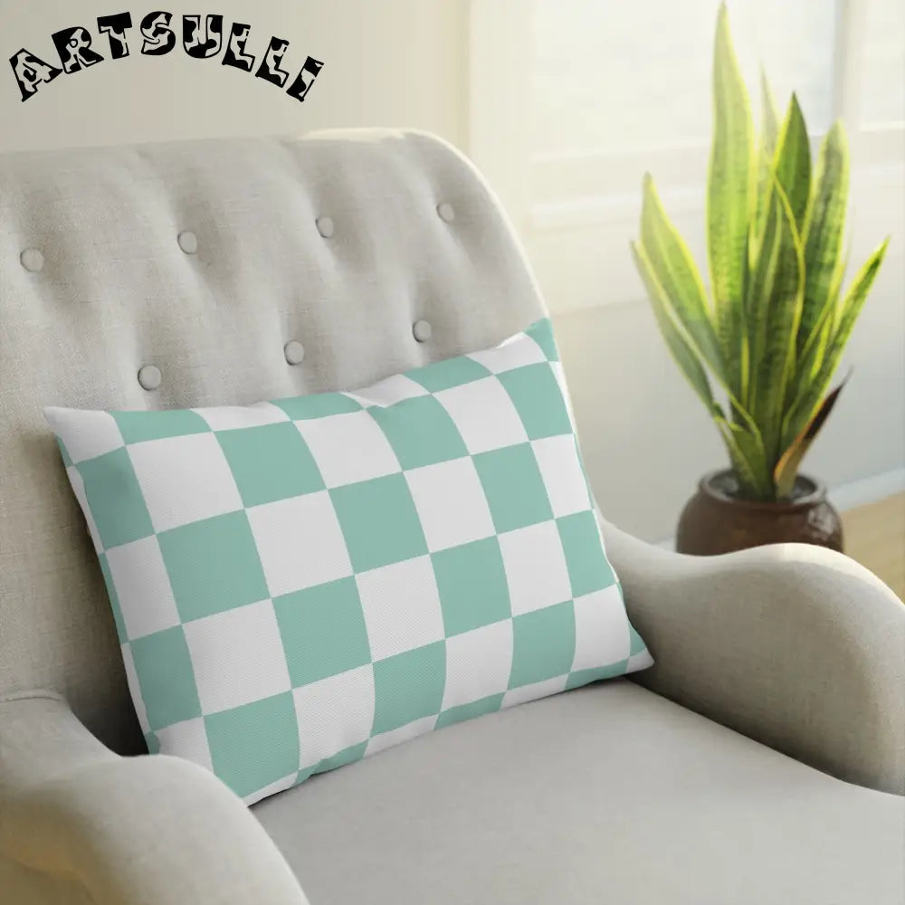 Mint Green Checkered Throw Pillow, Artsulli - Art is Long, Life is Short, Home Decor, , , , , , , 
