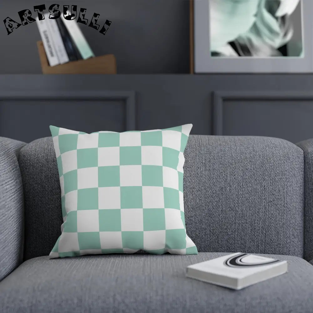 Mint Green Checkered Throw Pillow, Artsulli - Art is Long, Life is Short, Home Decor, , , , , , , 